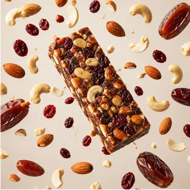 Nut and date bar with almonds and cranberries