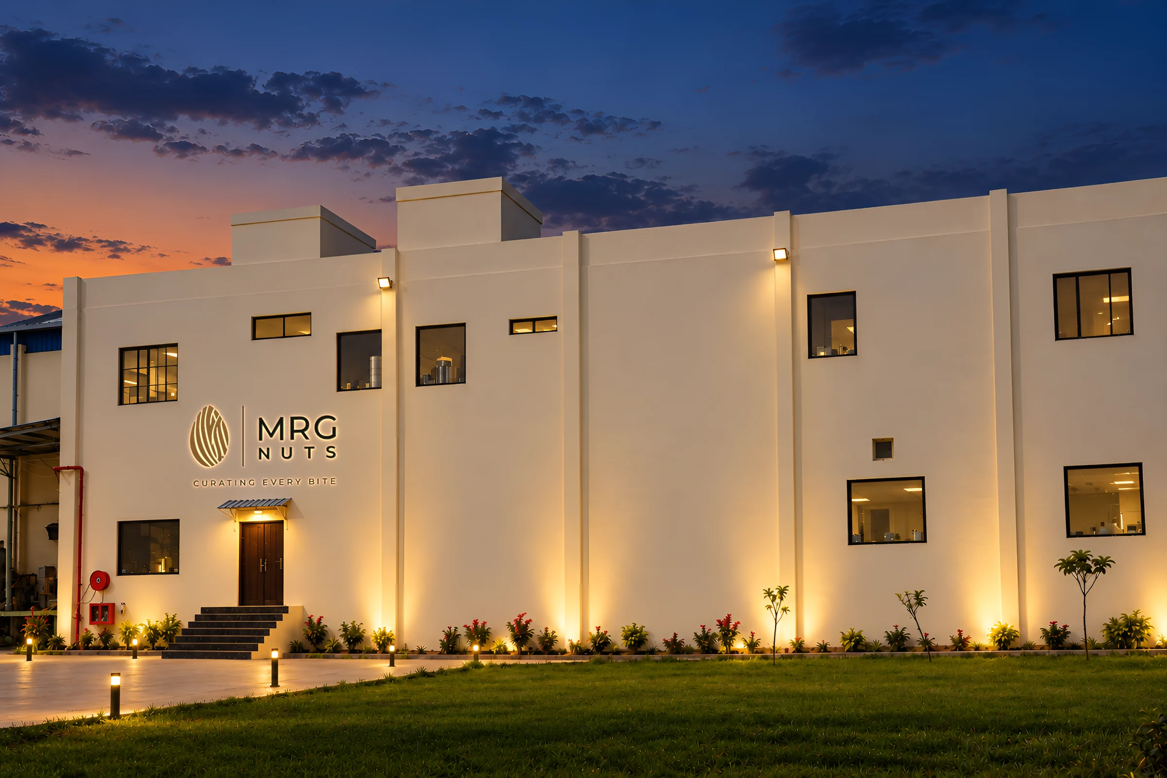 The MRG Nuts plant at dusk