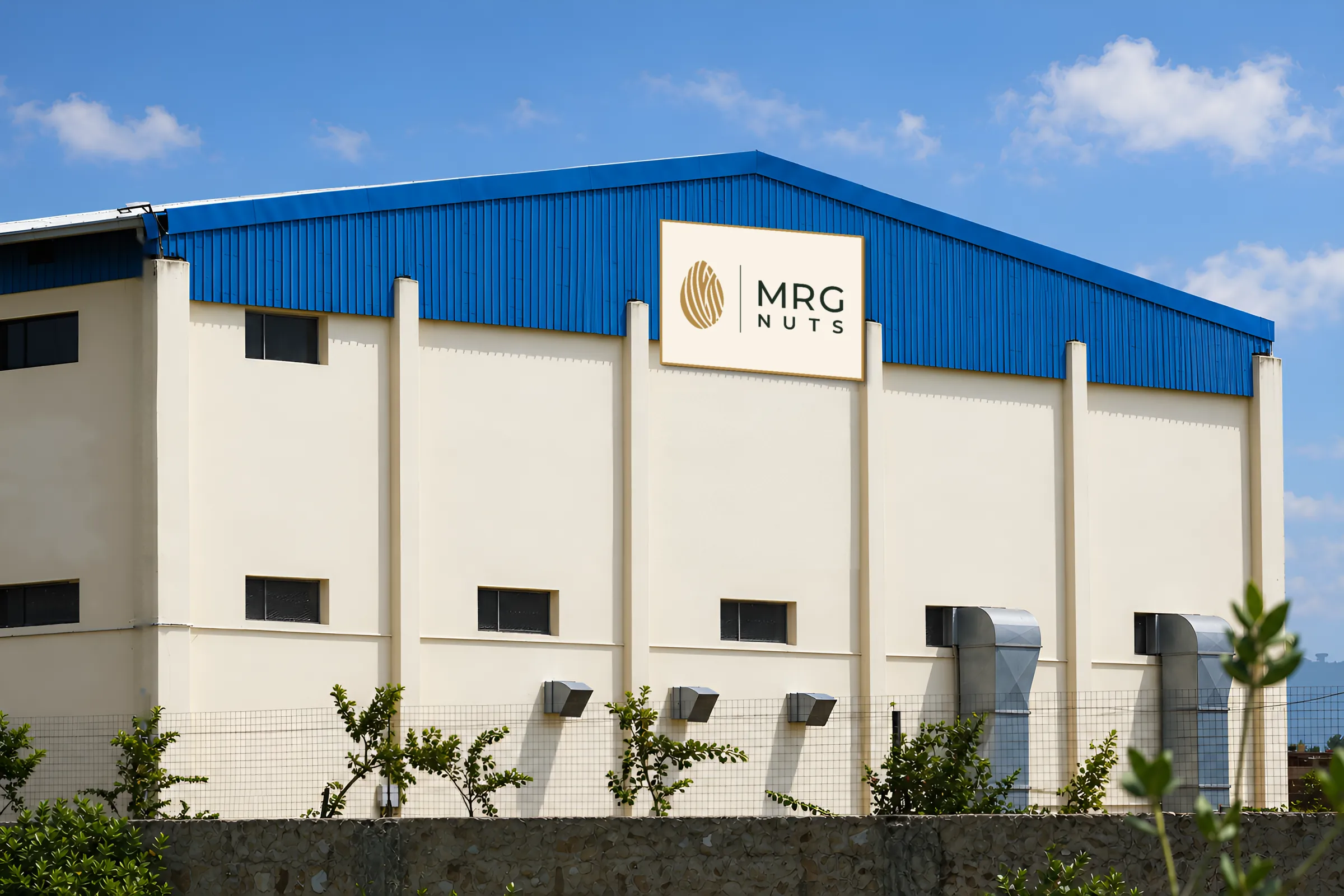 Main shed with the MRG Nuts logo panel